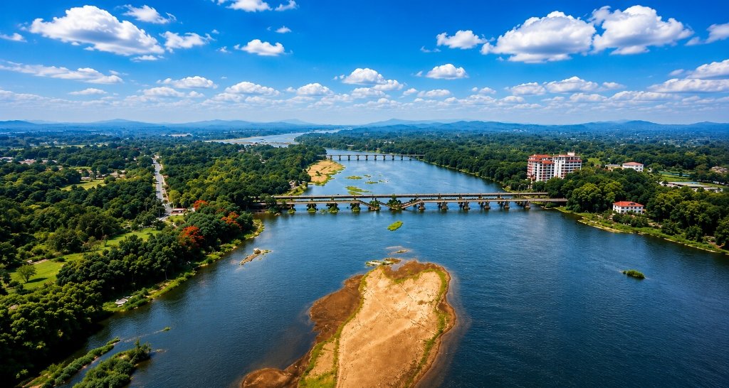 Scenic green landscape and river view of Cheruthuruthy